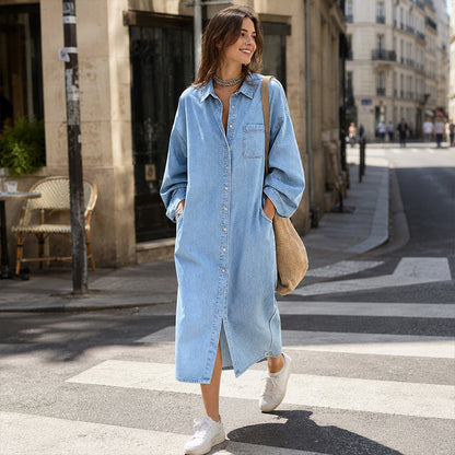 👗✨Women's Casual Loose Denim Shirt Dress