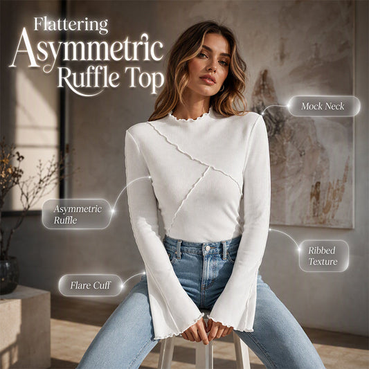 ✨👚Flattering Asymmetric Ruffle Top