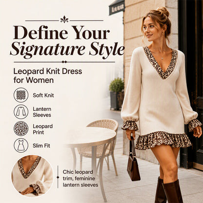 👗✨Women's Lantern Sleeve V Neck Knit Dress
