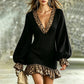 👗✨Women's Lantern Sleeve V Neck Knit Dress
