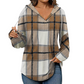 ✨👚Women's Plaid Hooded Long Sleeve Drawstring V Neck Shirts