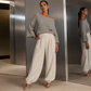 👗✨Women's Off-Shoulder Knit Top & Casual Pants Set