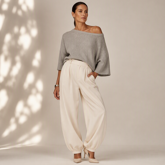 👗✨Women's Off-Shoulder Knit Top & Casual Pants Set