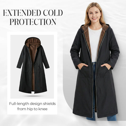 ✨👚Women’s Vintage Fuzzy-Lined Long Coat With Hood