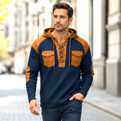 ✨Men's Casual Waffle Knit Hooded Sweatshirt