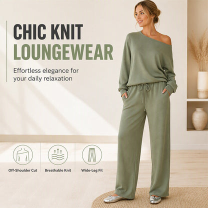 👗✨Women's Off-Shoulder Top & Wide-Leg Pants Set