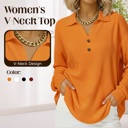 ✨🍁New Fall Collection-Women's V-Neck Waffle Knit Long Sleeve Top