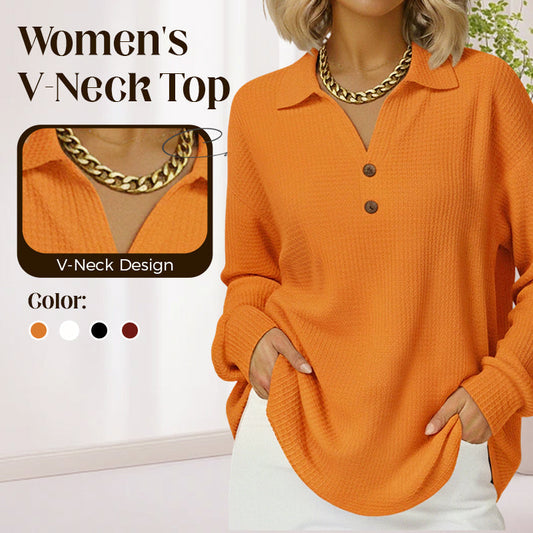 ✨🍁New Fall Collection-Women's V-Neck Waffle Knit Long Sleeve Top