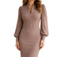👗✨Women's Elegant V-Neck Bishop-Sleeve Bodycon Dress