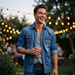 ✨Men's Denim Long Sleeve Shirt Casual Button Down Cardigan
