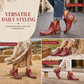 ✨Women's Retro V-Cut Block Heel Martin Boots Plus Size Fall Winter Solid Color and Floral Print Ankle Boots