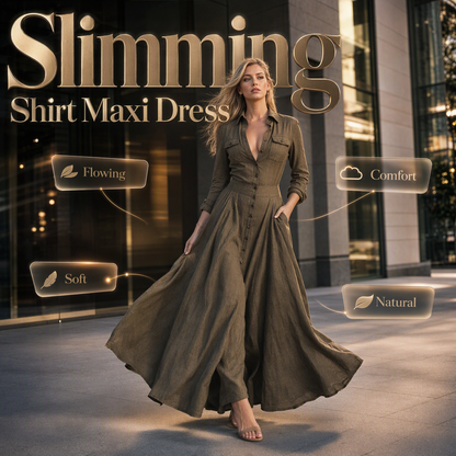 💫 Effortless Polish | Women's Lapel Button-Down Pocket Maxi Dress