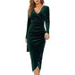 👗✨Women's V-Neck Velvet Ruched Bodycon Dress
