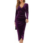 👗✨Women's V-Neck Velvet Ruched Bodycon Dress