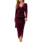 👗✨Women's V-Neck Velvet Ruched Bodycon Dress