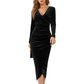 👗✨Women's V-Neck Velvet Ruched Bodycon Dress