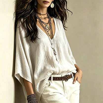 👚✨Women's Effortless Draped V-Neck Blouse