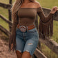 👚✨Women’s Western-Style Off-Shoulder Fringe Sleeve Top