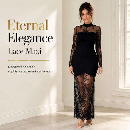 👗✨Women's Lace Splicing Long Sleeve Maxi Dress