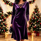 Women's Criss-Cross V-Neck Velvet Midi Dress