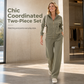 Women's Heavyweight Cotton-Blend Two-Piece Tracksuit Set with Zip-Up and Wide-Leg Pants