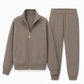 Women's Heavyweight Cotton-Blend Two-Piece Tracksuit Set with Zip-Up and Wide-Leg Pants