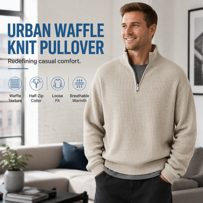 Men's Relaxed Half-Zip Waffle Texture Sweatshirt