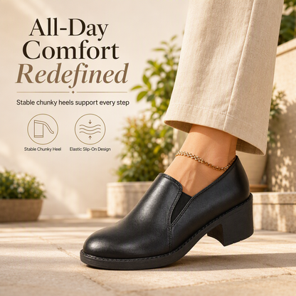 Women's British Style Retro Slip On Mid Block Heel Pumps Plus Size Chunky Heel Low Top Shoes