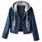 Women's Layered Hooded Denim Jacket with Warm Lining