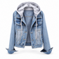 Women's Layered Hooded Denim Jacket with Warm Lining
