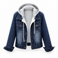 Women's Layered Hooded Denim Jacket with Warm Lining