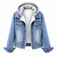 Women's Layered Hooded Denim Jacket with Warm Lining