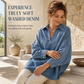 💙 Women's Casual Loose Denim V-Neck Pullover Shirt with Batwing Sleeves and Asymmetrical Hem