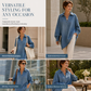 💙 Women's Casual Loose Denim V-Neck Pullover Shirt with Batwing Sleeves and Asymmetrical Hem