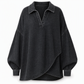 💙 Women's Casual Loose Denim V-Neck Pullover Shirt with Batwing Sleeves and Asymmetrical Hem