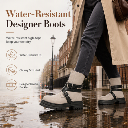 👢 Buckle Detail, Stable Steps | Women's Round-Toe Chunky Mid-Heel Ankle Boots