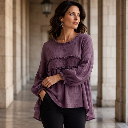 Women's Loose Fit Fringe Trim Top