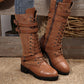 Women's Vintage Combat Boots with Laces and Buckle