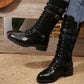 Women's Vintage Combat Boots with Laces and Buckle