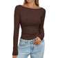 Women's Elegant Boat Neck Ribbed Knit Top