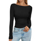 Women's Elegant Boat Neck Ribbed Knit Top
