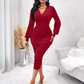 💃 Flattering Ruching, Elegant Curves | Women's V-Neck Lantern Sleeve Midi Dress✨𝘉𝘶𝘺 𝘢𝘯𝘺 2 𝘢𝘯𝘥 𝘨𝘦𝘵 𝘢𝘯 𝘦𝘹𝘵𝘳𝘢 8% 𝘥𝘪𝘴𝘤𝘰𝘶𝘯𝘵
