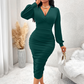 💃 Flattering Ruching, Elegant Curves | Women's V-Neck Lantern Sleeve Midi Dress✨𝘉𝘶𝘺 𝘢𝘯𝘺 2 𝘢𝘯𝘥 𝘨𝘦𝘵 𝘢𝘯 𝘦𝘹𝘵𝘳𝘢 8% 𝘥𝘪𝘴𝘤𝘰𝘶𝘯𝘵