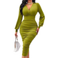 💃 Flattering Ruching, Elegant Curves | Women's V-Neck Lantern Sleeve Midi Dress✨𝘉𝘶𝘺 𝘢𝘯𝘺 2 𝘢𝘯𝘥 𝘨𝘦𝘵 𝘢𝘯 𝘦𝘹𝘵𝘳𝘢 8% 𝘥𝘪𝘴𝘤𝘰𝘶𝘯𝘵