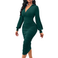 💃 Flattering Ruching, Elegant Curves | Women's V-Neck Lantern Sleeve Midi Dress✨𝘉𝘶𝘺 𝘢𝘯𝘺 2 𝘢𝘯𝘥 𝘨𝘦𝘵 𝘢𝘯 𝘦𝘹𝘵𝘳𝘢 8% 𝘥𝘪𝘴𝘤𝘰𝘶𝘯𝘵