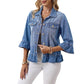 👚✨Women's Cropped Denim Jacket with Ruffle Hem✨𝘉𝘶𝘺 𝘢𝘯𝘺 2 𝘢𝘯𝘥 𝘨𝘦𝘵 𝘢𝘯 𝘦𝘹𝘵𝘳𝘢 8% 𝘥𝘪𝘴𝘤𝘰𝘶𝘯𝘵