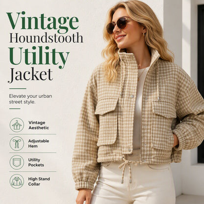 🔥New Hot Selling-50% Off!!🌿Women's Cropped Houndstooth Jacket