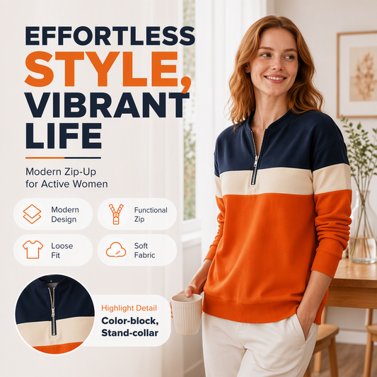 👚✨Women's Color-Block Half-Zip Sweatshirt✨𝘉𝘶𝘺 𝘢𝘯𝘺 2 𝘢𝘯𝘥 𝘨𝘦𝘵 𝘢𝘯 𝘦𝘹𝘵𝘳𝘢 8% 𝘥𝘪𝘴𝘤𝘰𝘶𝘯𝘵