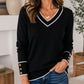 Women's Elegant Contrast V-Neck Knit Top