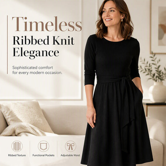 👗✨Women's Crew Neck Ribbed Knit A-Line Midi Dress with 3/4 Sleeves and Pockets✨𝘉𝘶𝘺 𝘢𝘯𝘺 2 𝘢𝘯𝘥 𝘨𝘦𝘵 𝘢𝘯 𝘦𝘹𝘵𝘳𝘢 8% 𝘥𝘪𝘴𝘤𝘰𝘶𝘯𝘵